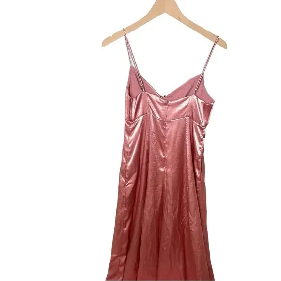 Free People Abbie Jumpsuit Pink Satin Wide leg Cutout Size 2 NWT $250